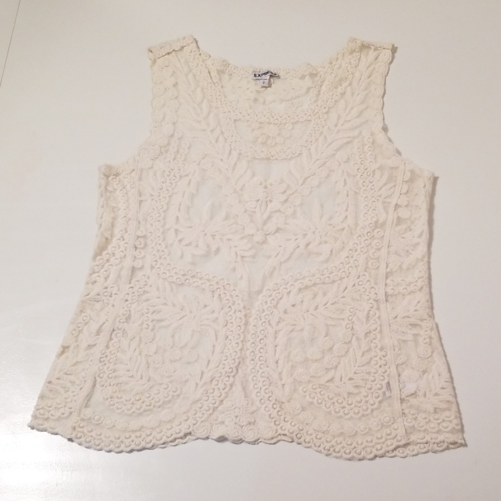 Express lace cream tank top